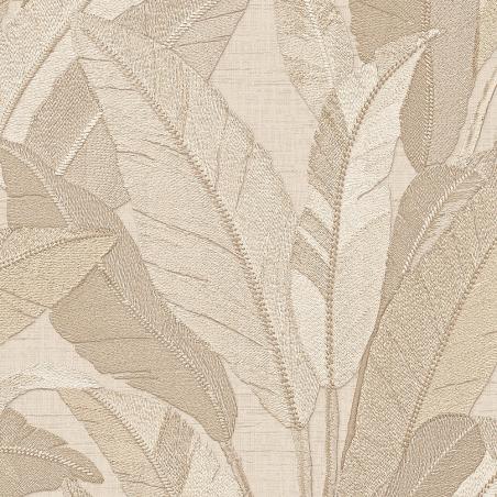 Tapeta Design ID Renaissance RE521052 haftowane liście jasne beżowe