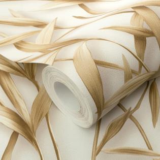 Tapeta Erismann Harmony 10587-11 liście złote na kremowym tle