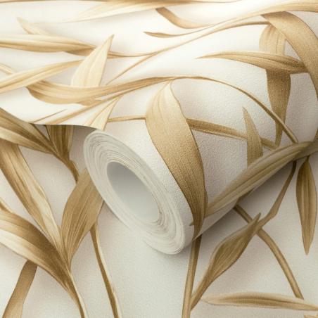Tapeta Erismann Harmony 10587-11 liście złote na kremowym tle