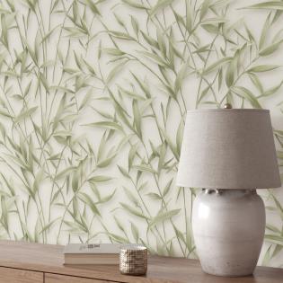 Tapeta Erismann Harmony 10587-07 liście zielone na kremowym tle
