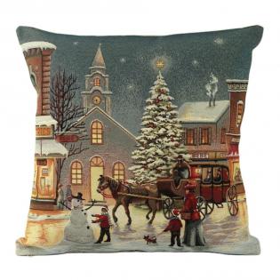 Poszewka świąteczna Stare zimowe miasteczko nocą 45x45cm