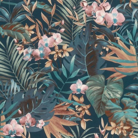 Tapeta ścienna Rasch Salsa 833133 kwiaty i liście ciemny turkus