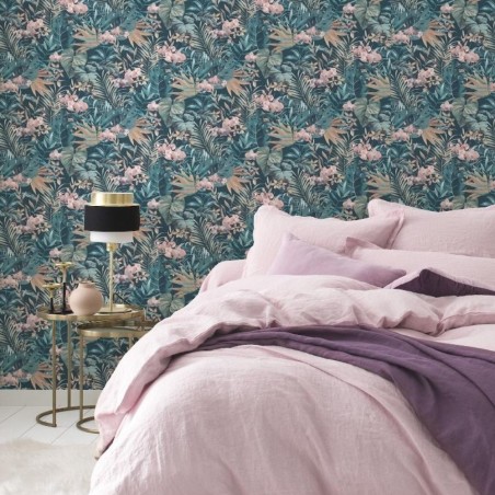 Tapeta ścienna Rasch Salsa 833133 kwiaty i liście ciemny turkus