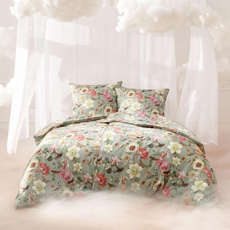 Pościel Estella Juno 4004/985 mako satyna kwiaty ptaki i motyle