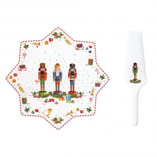 Easy Life Vintage Nutcracker Talerz świąteczny do ciasta z łopatką 32cm dziadek do orzechów