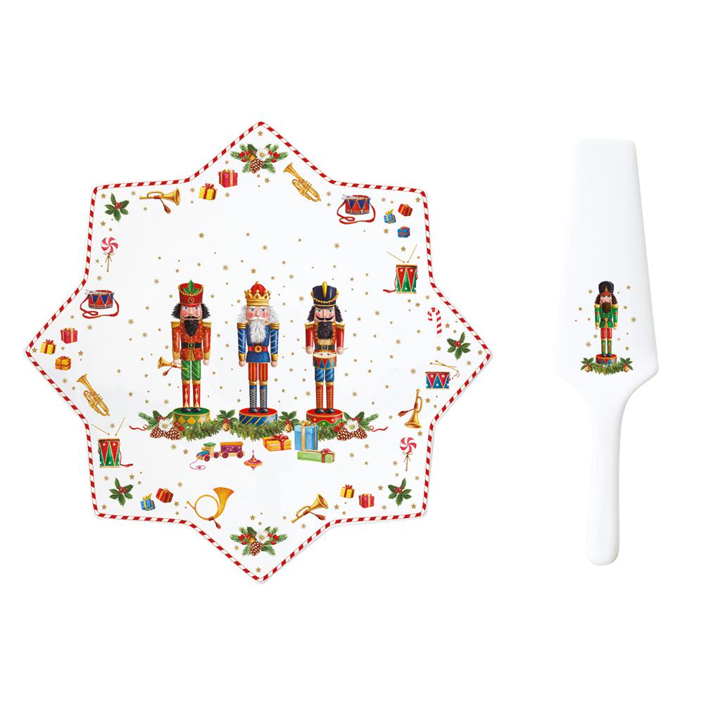 Easy Life Vintage Nutcracker Talerz świąteczny do ciasta z łopatką 32cm dziadek do orzechów