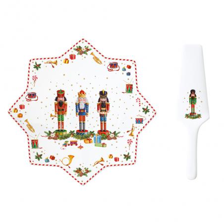Easy Life Vintage Nutcracker Talerz świąteczny do ciasta z łopatką 32cm dziadek do orzechów
