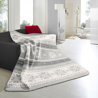 Koc świąteczny Biederlack Alpine Snow crystals 150x200 śnieżynki szare