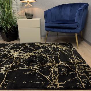 Dywan nowoczesny Elite 4355 czarny marmur ze złotymi żyłami
