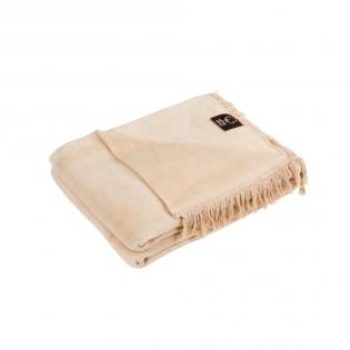 Bawełniany Koc marki Cotton Cloud 0293-5 jednokolorowy w kolorze jasny beżowy z frędzlami