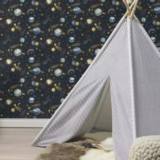 Tapeta ścienna dziecięca Rasch Kids World 300956 granatowy kosmos