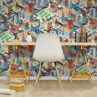 Tapeta ścienna dziecięca Ugepa My Kingdom 577601 kolorowe miasto ulice domki 3D