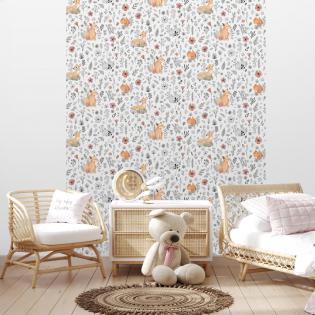 Tapeta ścienna dziecięca Ugepa My Kingdom M51805 liski i inne zwierzęta na białym tle