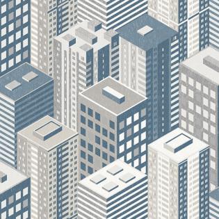 Tapeta ścienna młodzieżowa Ugepa My Kingdom M50701 niebieskie miasto wieżowce szare niebieskie