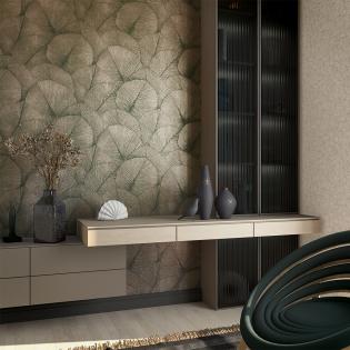 Tapeta Marburg Kumano 34513 zielono-złote liście