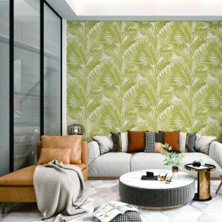 Tapeta Design ID Grace GR322105 liście oliwkowo-beżowe