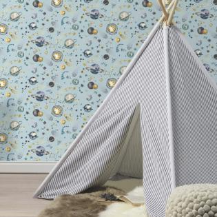 Tapeta ścienna dziecięca Rasch Kids World 300949 niebieski kosmos dla chłopca