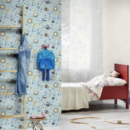 Tapeta ścienna dziecięca Rasch Kids World 300949 niebieski kosmos dla chłopca