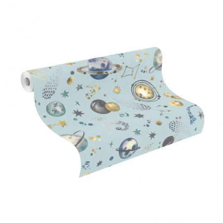 Tapeta ścienna dziecięca Rasch Kids World 300949 niebieski kosmos dla chłopca