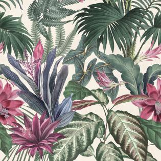 Tapeta mural Grandeco One Roll One Motiff A46201 jungle kwiaty i liście