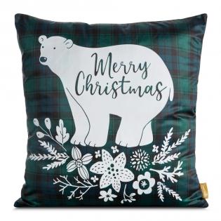 Poszewka świąteczna Cherry 05 biały miś z napisem Merry Christmas 60x60cm