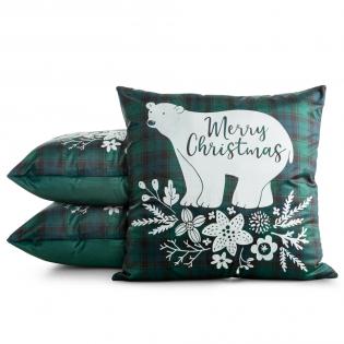 Poszewka świąteczna Cherry 05 biały miś z napisem Merry Christmas 60x60cm