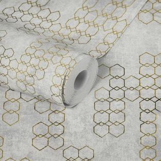 Tapeta AS Creation New Walls 37424-4 złote heksagony na szarym tle