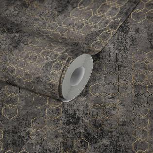 Tapeta AS Creation New Walls 37424-6 złote heksagony na czarnym tle