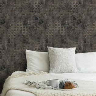 Tapeta AS Creation New Walls 37424-6 złote heksagony na czarnym tle