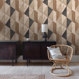 Tapeta Grandeco Arcadia A65103 geometryczna beton drewno beż brąz grafit