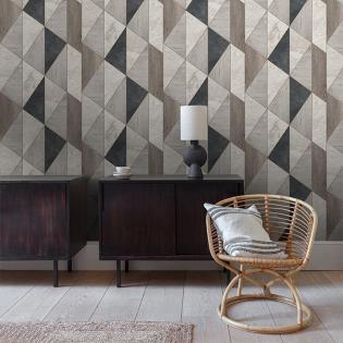 Tapeta ścienna Grandeco Arcadia A65104 geometryczna beton drewno brąz szarość grafit