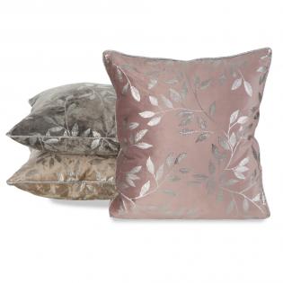 Poszewka dekoracyjna Velvet 71A 45x45cm pudrowy róż ze srebrnymi listkami