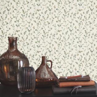 Tapeta Rasch Country Charme 486148 delikatne listki beżowo-turkusowe