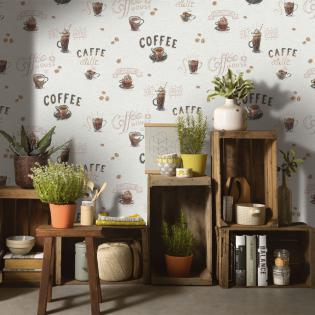 Tapeta Erismann kuchenna 10410-14 filiżanki z kawą jasna szara