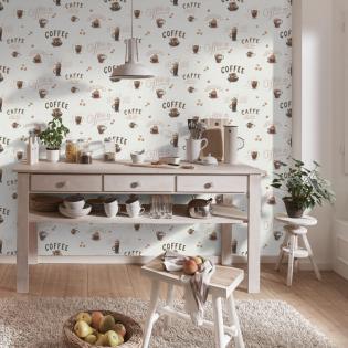 Tapeta Erismann kuchenna 10410-14 filiżanki z kawą jasna szara