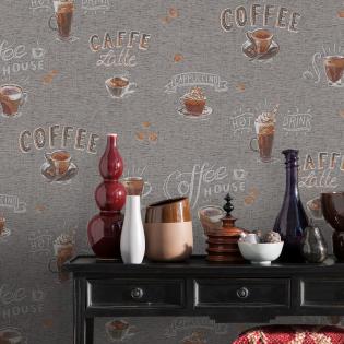 Tapeta Erismann kuchenna 10410-47 filiżanki z kawą grafitowa