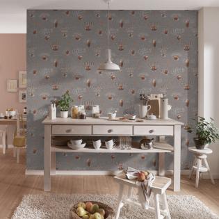 Tapeta Erismann kuchenna 10410-47 filiżanki z kawą grafitowa