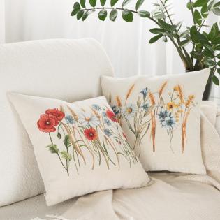 Poszewka gobelinowa 1306 kwiaty polne 45x45cm maki, stokrotki, zboże
