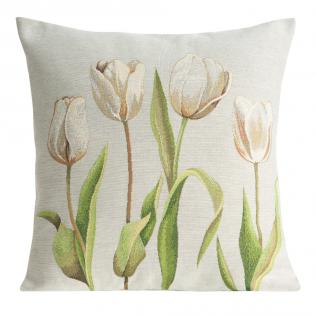 Poszewka gobelinowa 4041 białe tulipany na popielatym tle 45x45cm