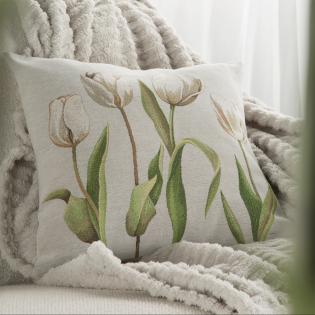 Poszewka gobelinowa 4041 białe tulipany na popielatym tle 45x45cm