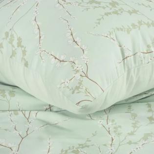 Pościel Eurofirany Nova Print Nelly 2 satyna gałązki wiśni na miętowym tle