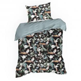 Pościel Eurofirany Nova print Gift 2 box satyna ptaki pawie na czarnym tle