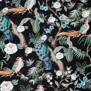 Pościel Eurofirany Nova print Gift 2 box satyna ptaki pawie na czarnym tle