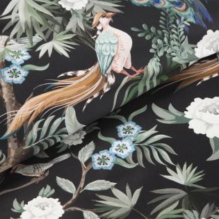 Pościel Eurofirany Nova print Gift 2 box satyna ptaki pawie na czarnym tle