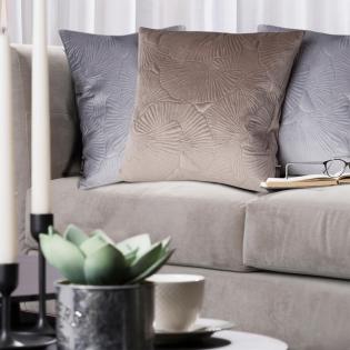 Poszewka dekoracyjna Velvet 58H 45x45cm beżowa wytłaczane liście miłorzębu