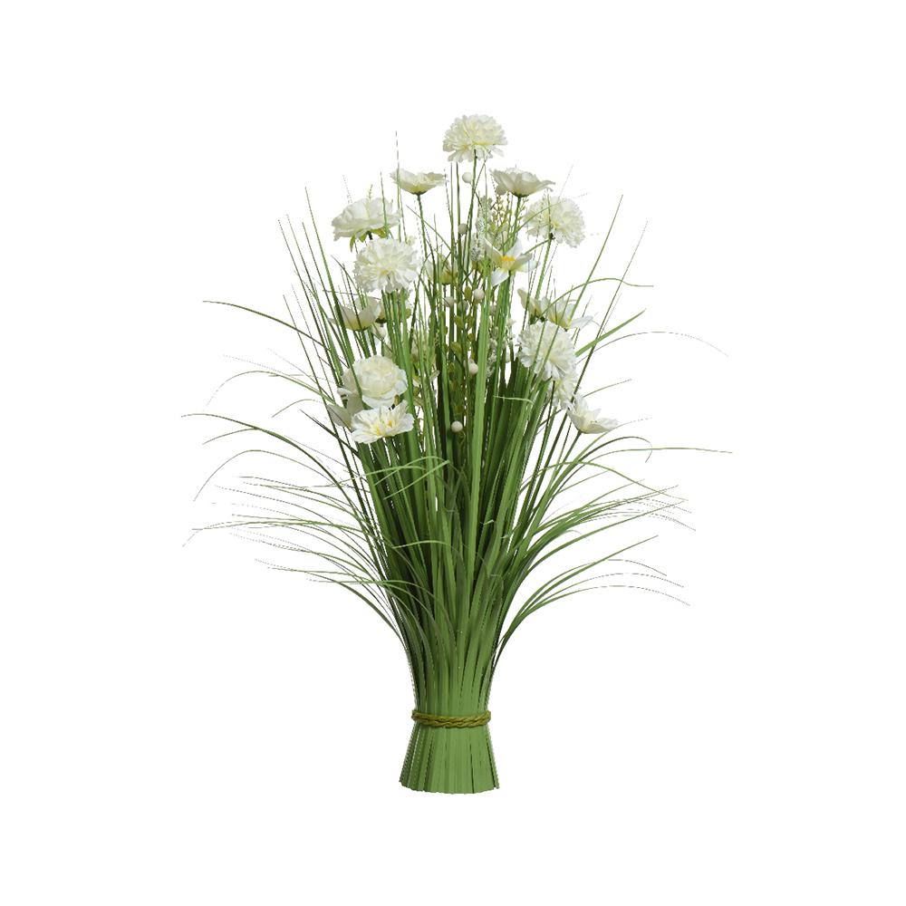 trawa dekoracyjna sztuczna z kwiatami białymi 70cm