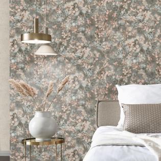 Tapeta Erismann Play of Light 10415-10 delikatne kwiaty beżowe na zielonym tle