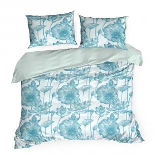 Pościel Eurofirany Classic Sonia 13 bawełniana liście niebieskie
