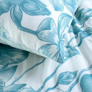 Pościel Eurofirany Classic Sonia 13 bawełniana liście niebieskie