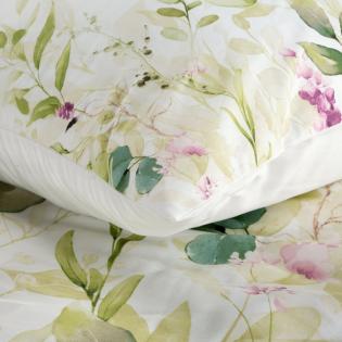 Pościel Eurofirany Nova print Nika 52 satyna zielone liście na białym tle